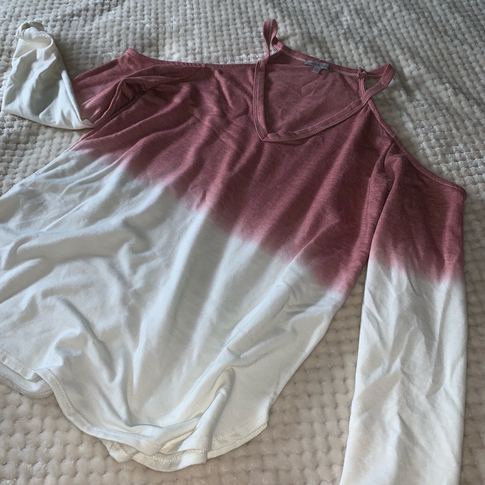 Pink/White Open Shoulder Top